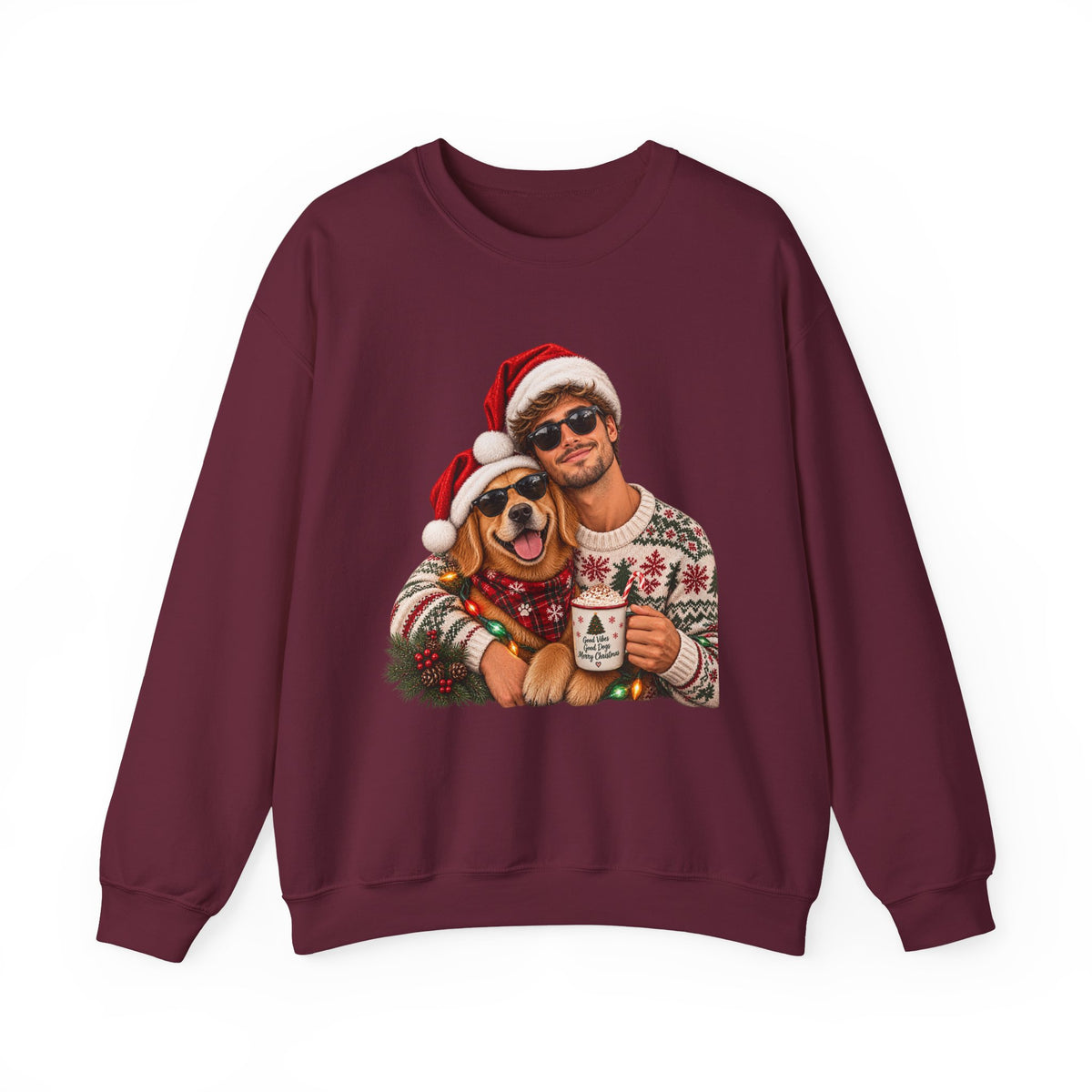 Funny Matching Christmas Couple and Dog Crewneck Sweatshirt