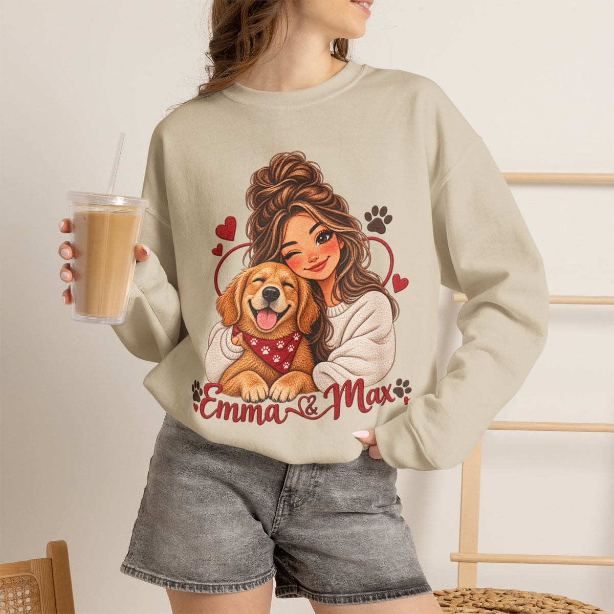 Emma & Max Personalized Girl and Dog Crewneck Sweatshirt