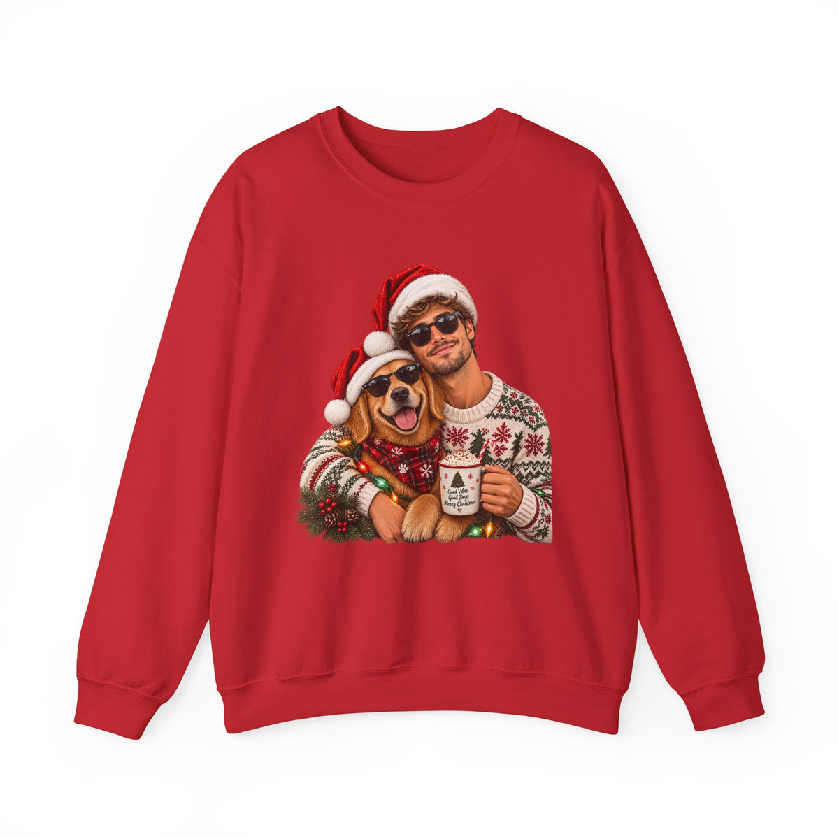 Funny Matching Christmas Couple and Dog Crewneck Sweatshirt