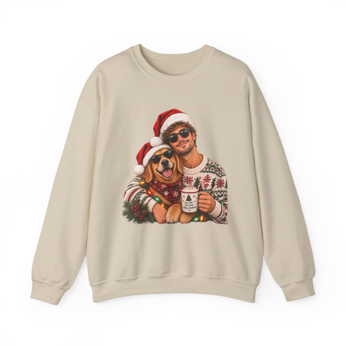 Funny Matching Christmas Couple and Dog Crewneck Sweatshirt