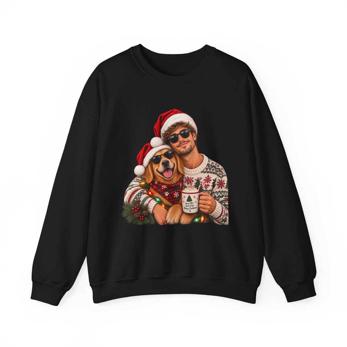 Funny Matching Christmas Couple and Dog Crewneck Sweatshirt