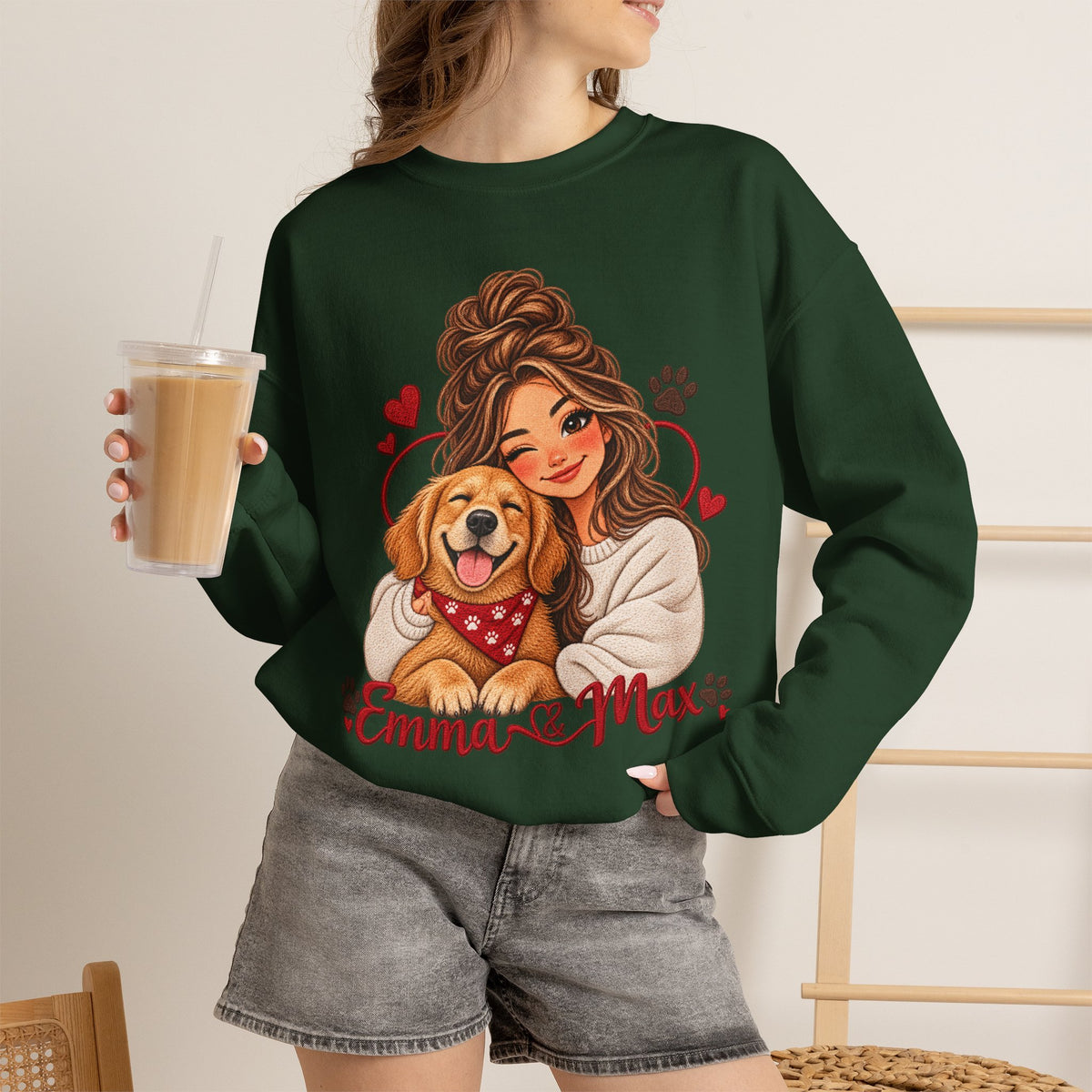 Emma & Max Personalized Girl and Dog Crewneck Sweatshirt