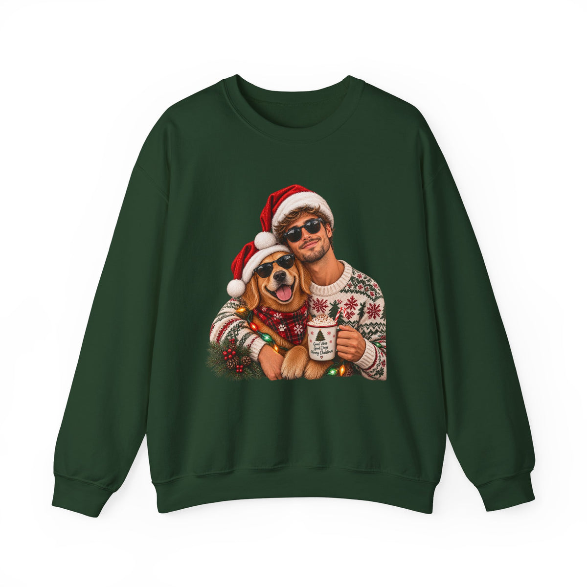 Funny Matching Christmas Couple and Dog Crewneck Sweatshirt