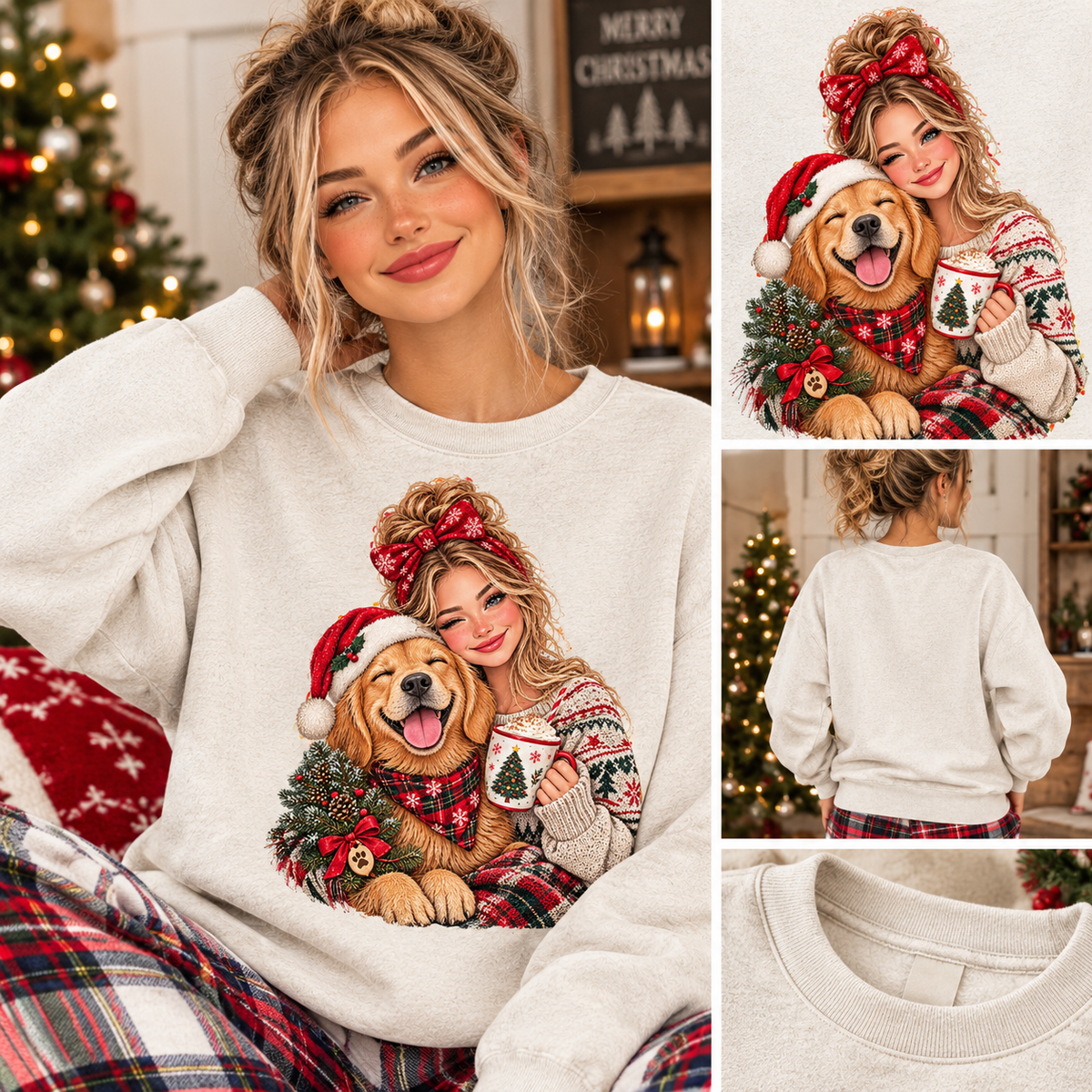 Christmas Girl and Dog Crewneck Sweatshirt
