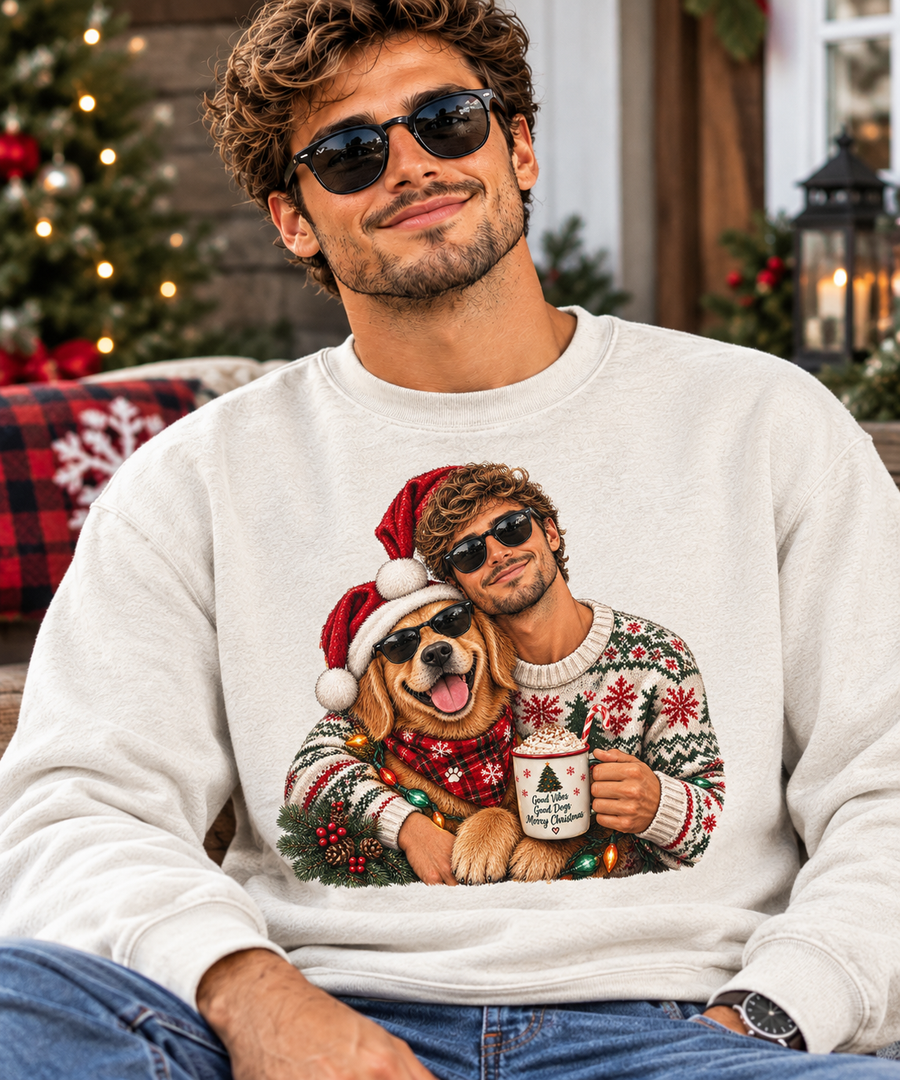 Funny Matching Christmas Couple and Dog Crewneck Sweatshirt