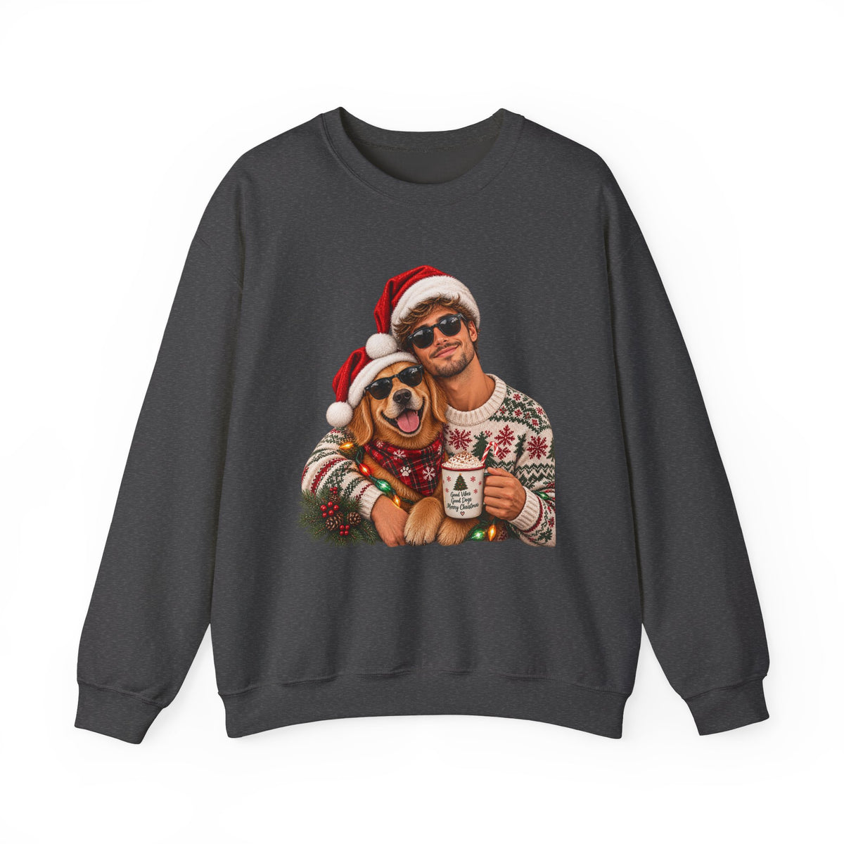 Funny Matching Christmas Couple and Dog Crewneck Sweatshirt