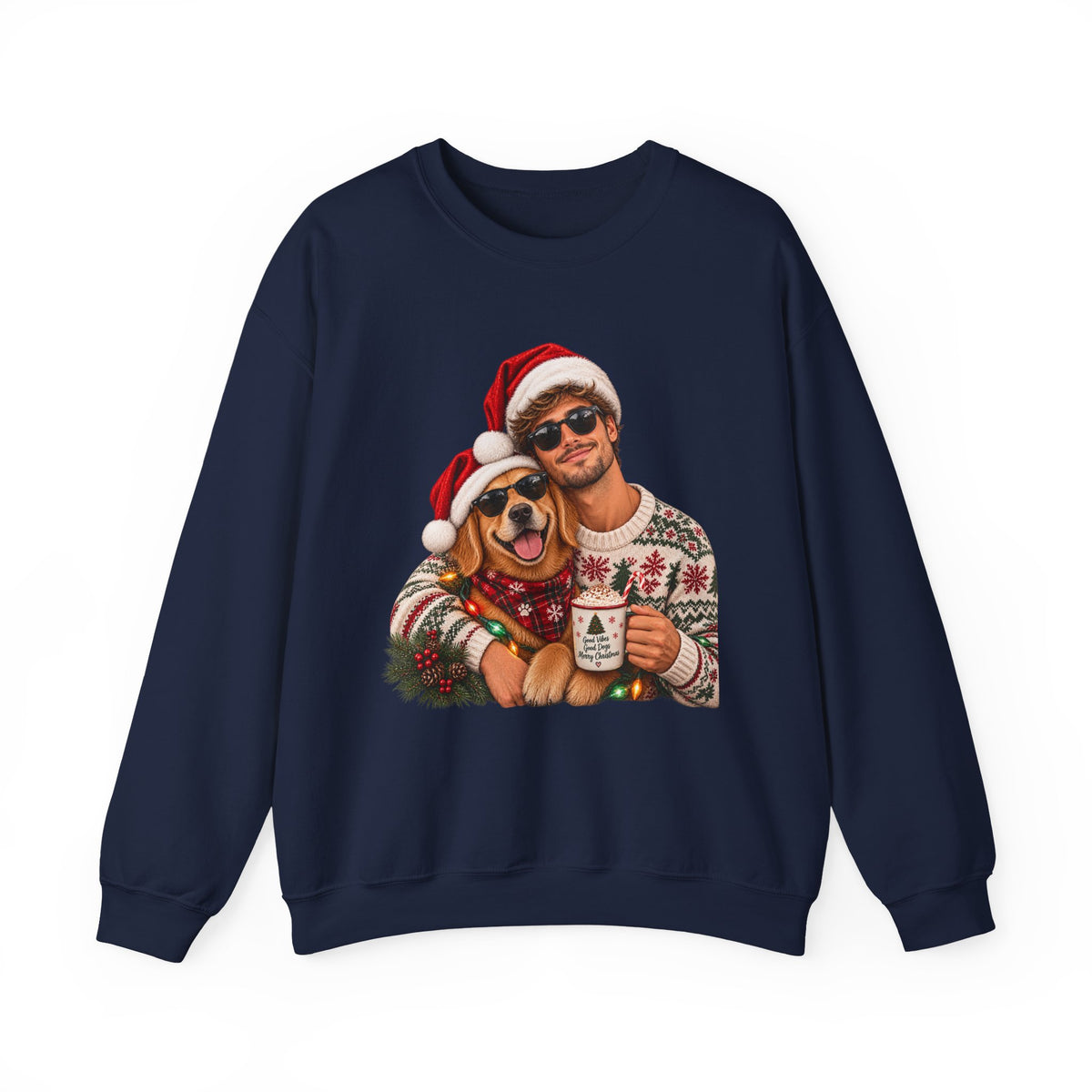 Funny Matching Christmas Couple and Dog Crewneck Sweatshirt