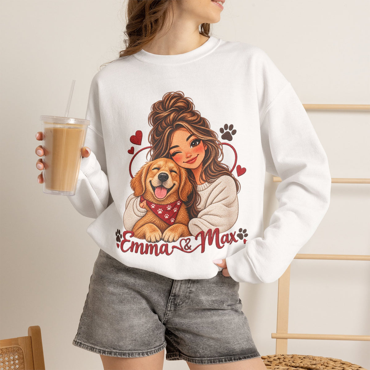 Emma & Max Personalized Girl and Dog Crewneck Sweatshirt