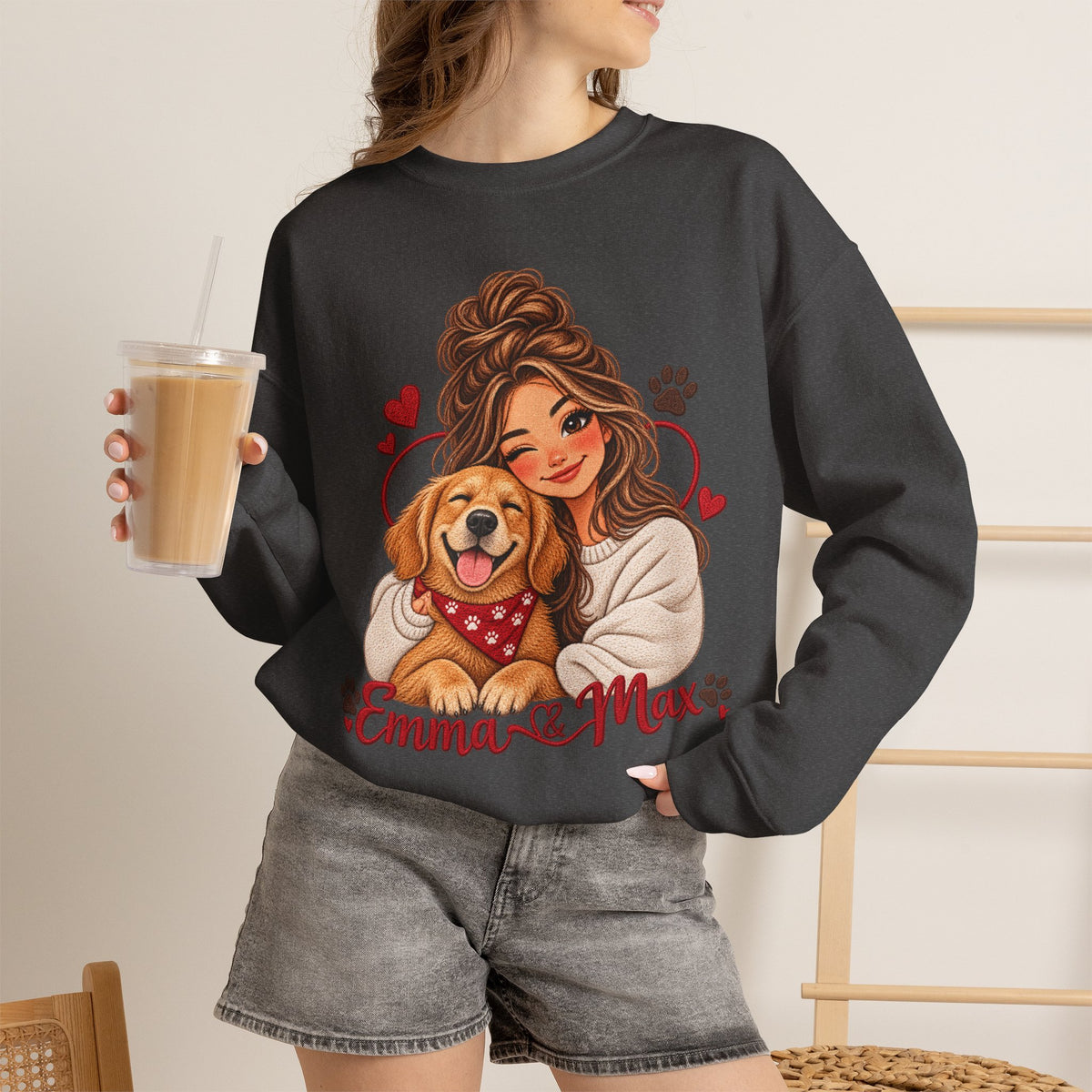 Emma & Max Personalized Girl and Dog Crewneck Sweatshirt