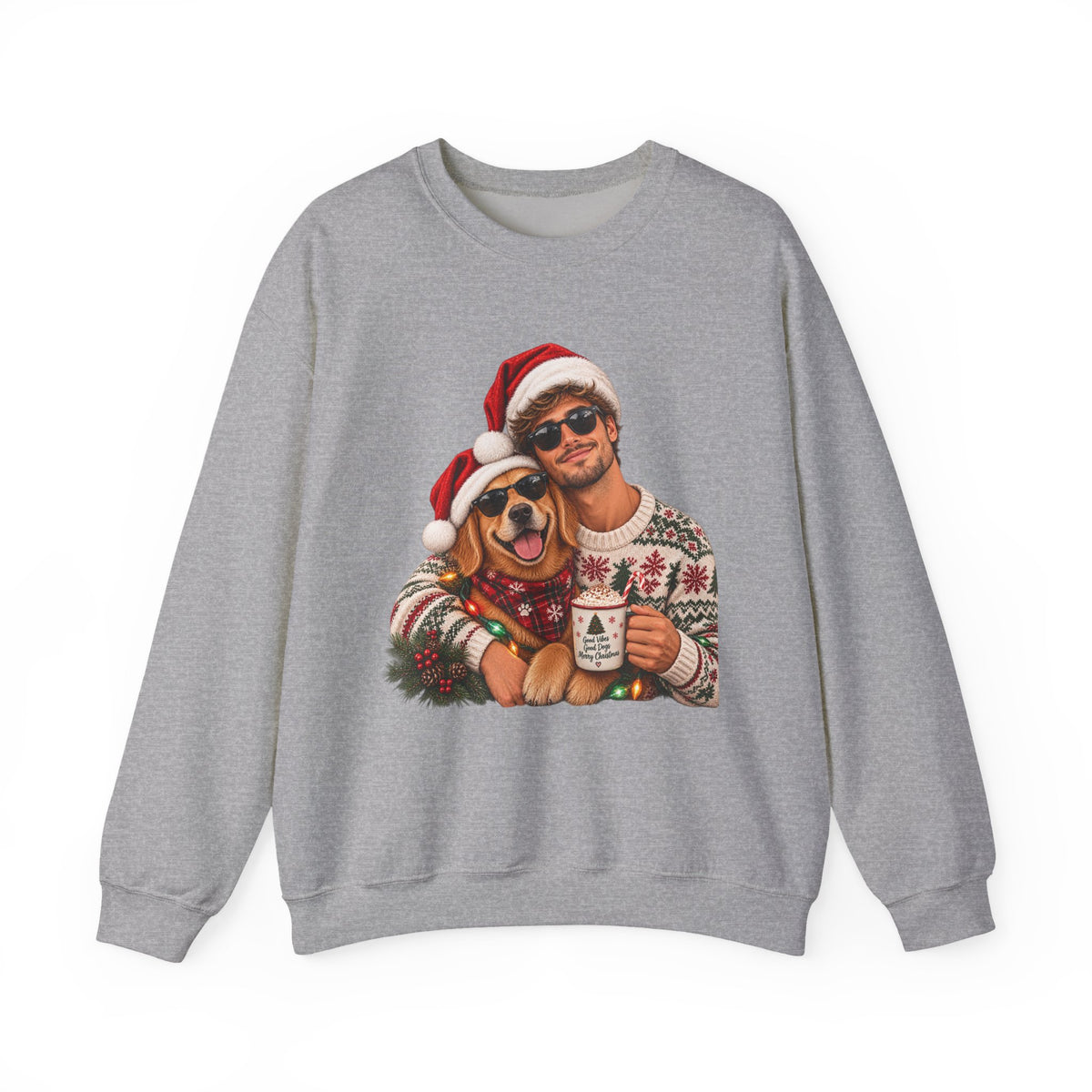 Funny Matching Christmas Couple and Dog Crewneck Sweatshirt