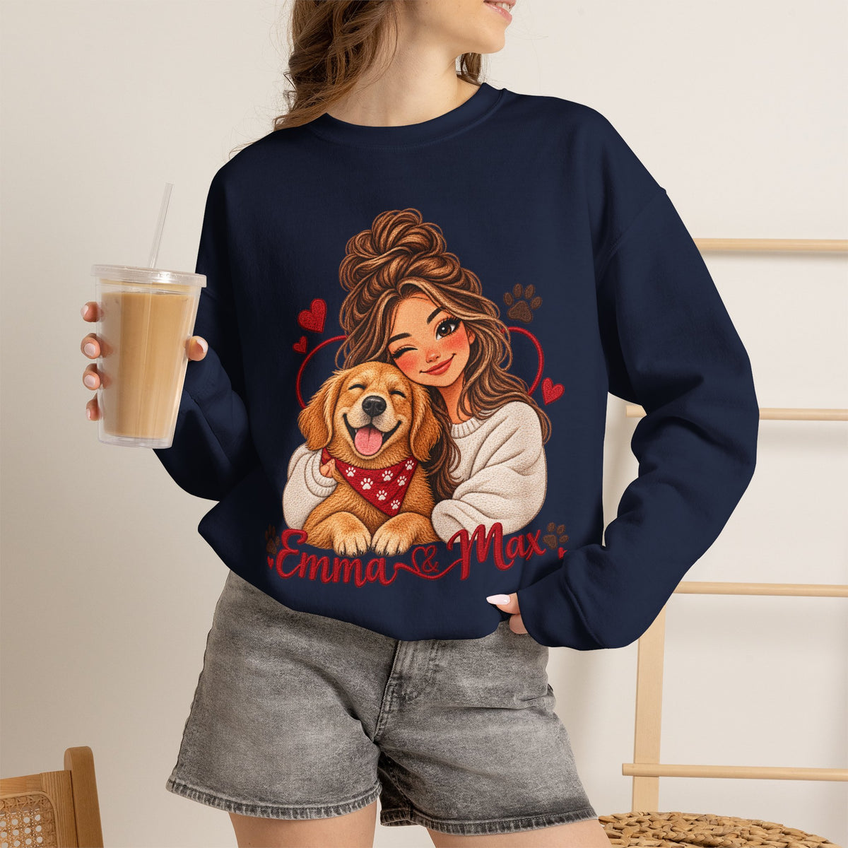 Emma & Max Personalized Girl and Dog Crewneck Sweatshirt