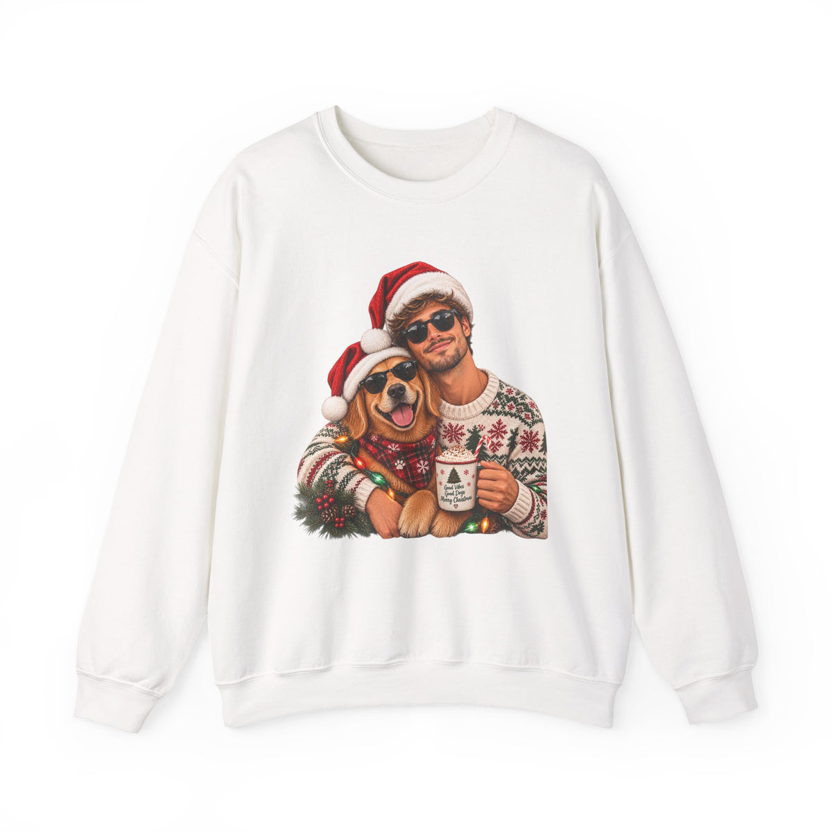 Funny Matching Christmas Couple and Dog Crewneck Sweatshirt