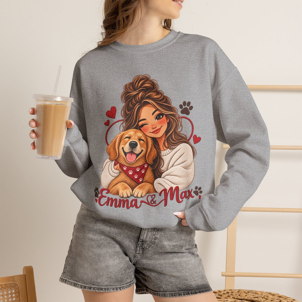 Emma & Max Personalized Girl and Dog Crewneck Sweatshirt