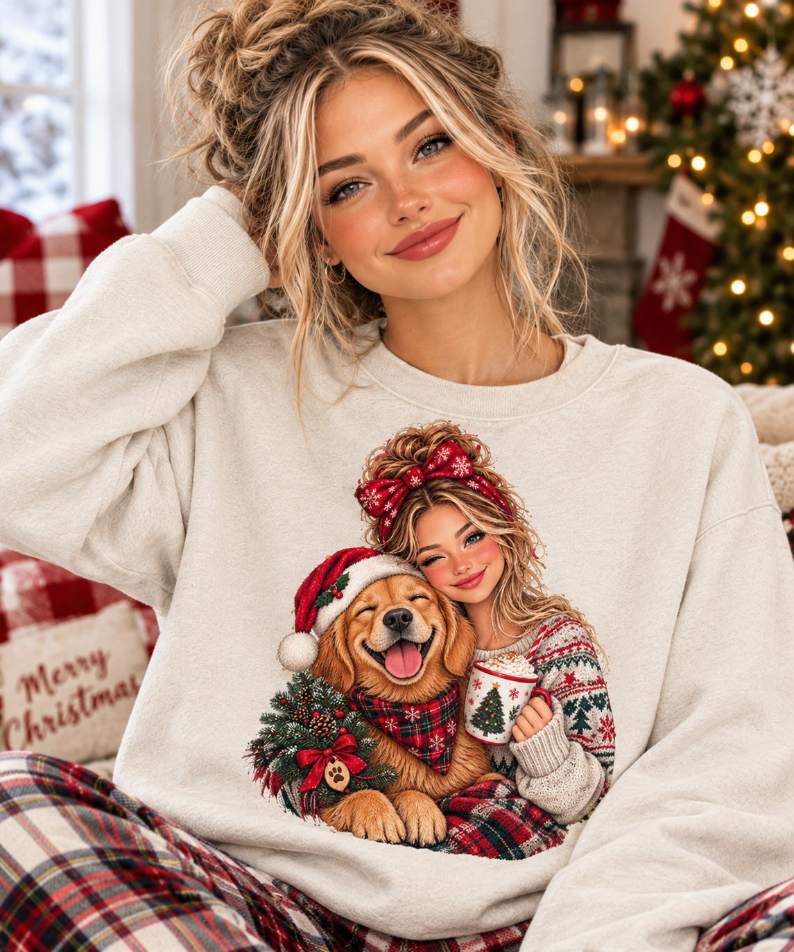 Christmas Girl and Dog Crewneck Sweatshirt