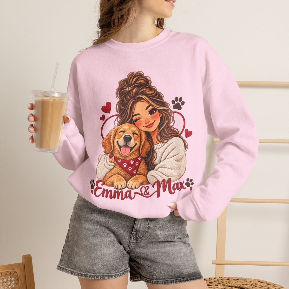 Emma & Max Personalized Girl and Dog Crewneck Sweatshirt